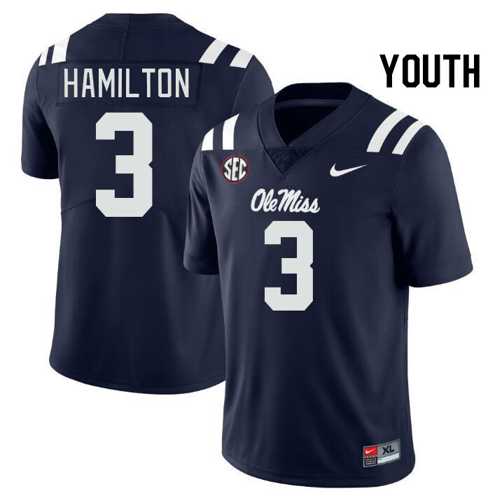 Youth #3 Isaiah Hamilton Ole Miss Rebels College Football Jerseys Stitched-Navy